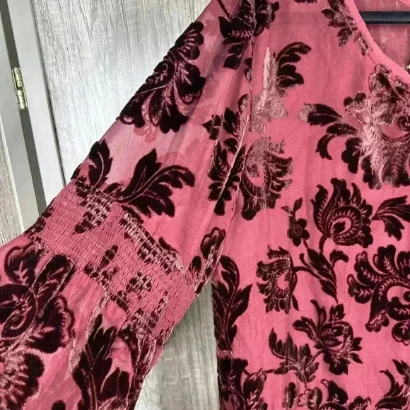 Sundance L Burnt Velvet Top Red Balloon Sleeve Red Color Silk Blend Large - Picture 3 of 9